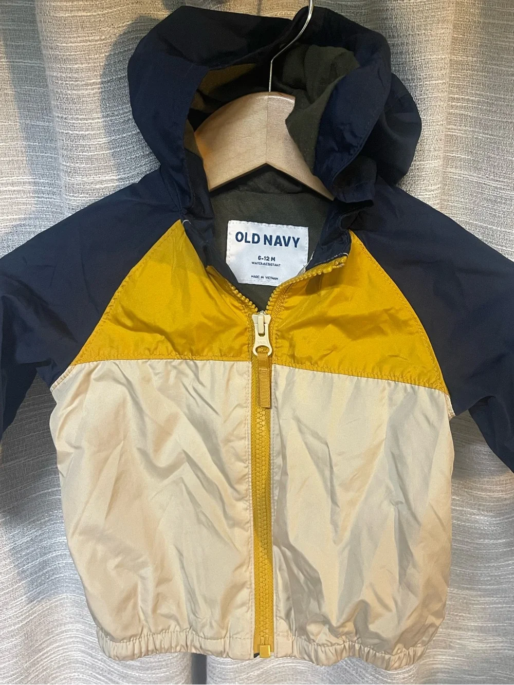 Old Navy Navy/Yellow/Cream Hooded Colorblock Fall Jacket